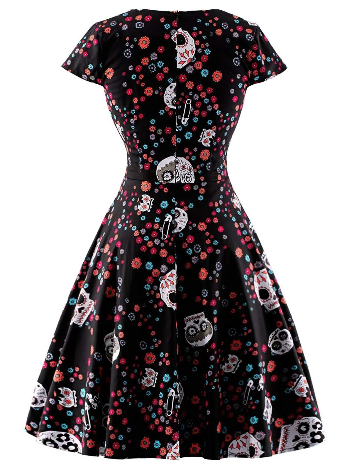 1950s Halloween Skull Floral Dress