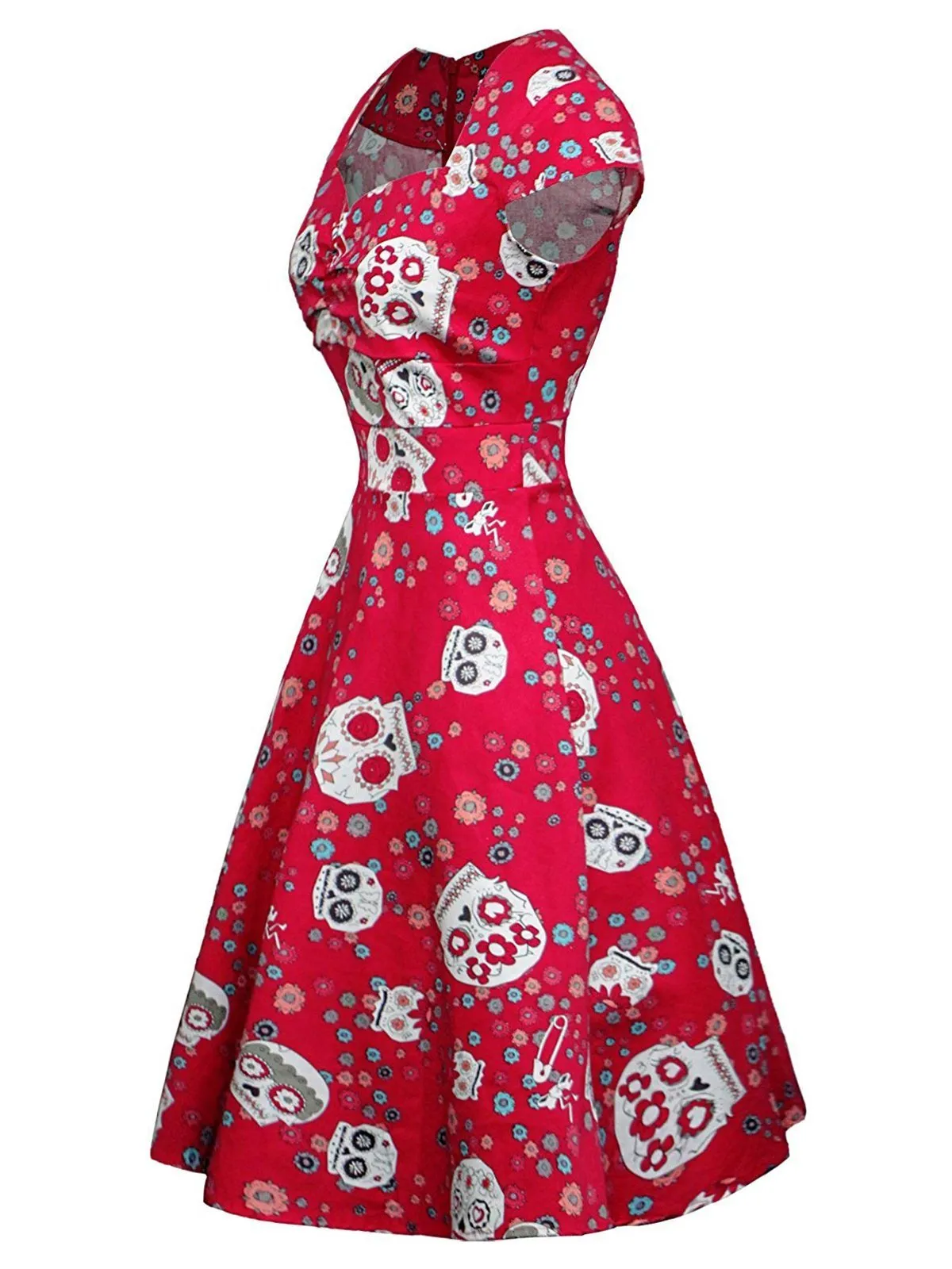 1950s Halloween Skull Floral Dress