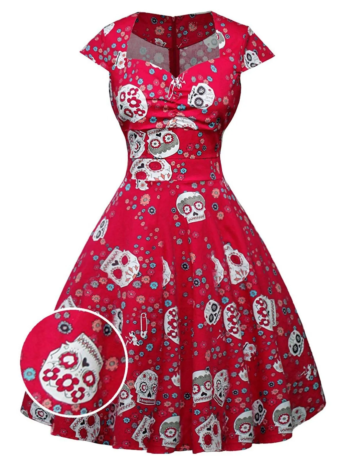 1950s Halloween Skull Floral Dress