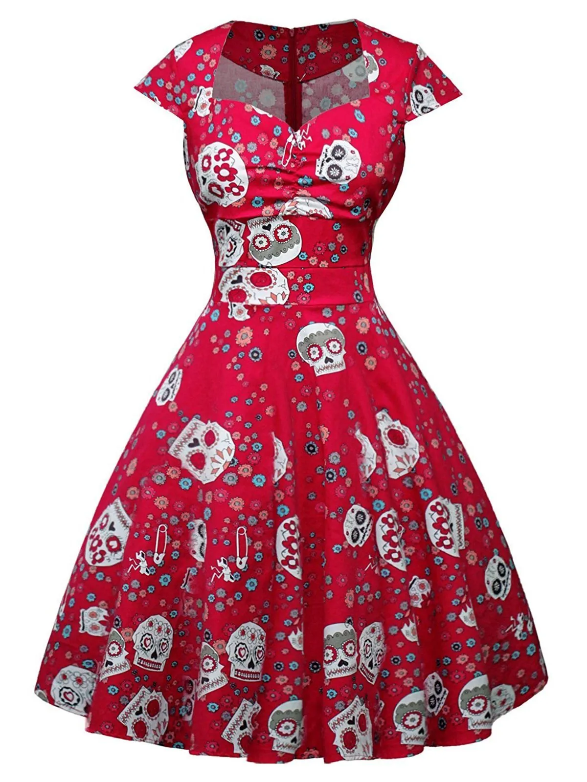 1950s Halloween Skull Floral Dress