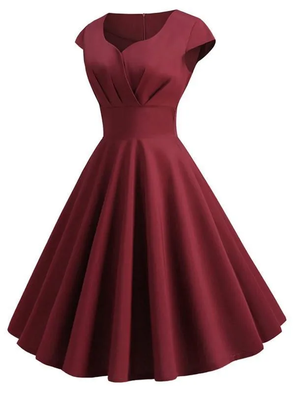 1950s Solid Sweetheart Swing Dress