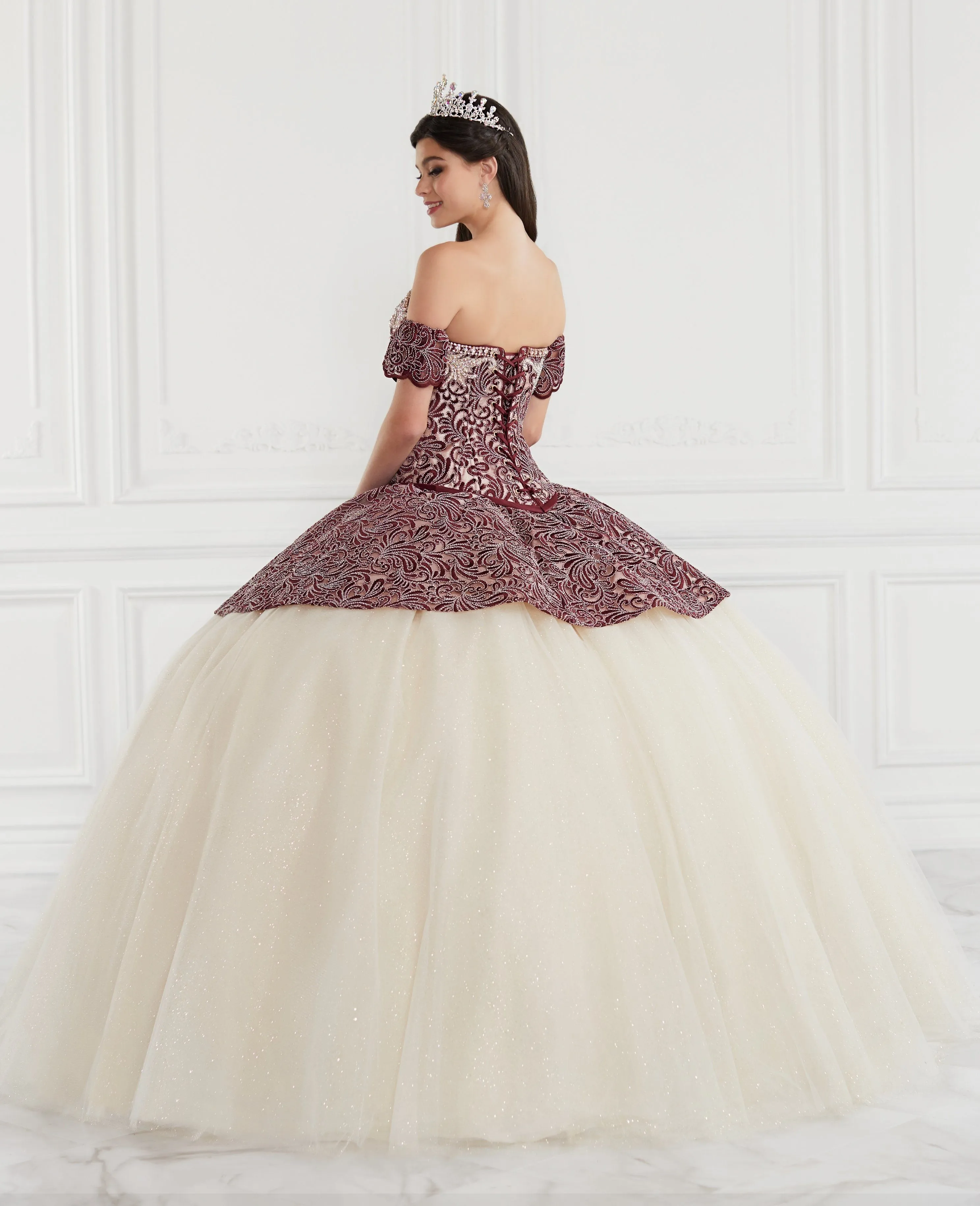 3 Piece Strapless Jacquard Quinceanera Dress by LA Glitter 24065