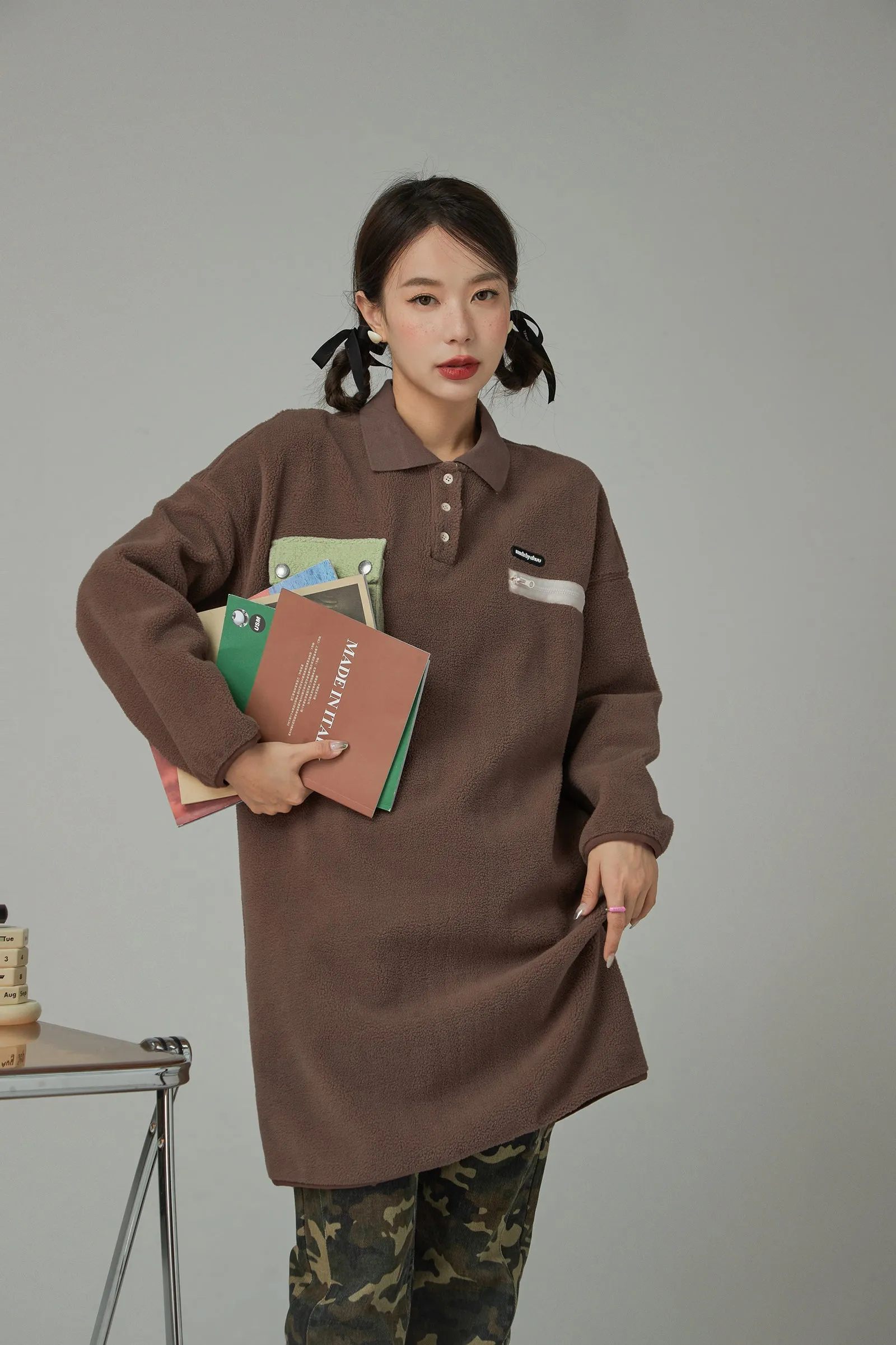 A Flutterly Feeling Fleece Long Sleeve Dress