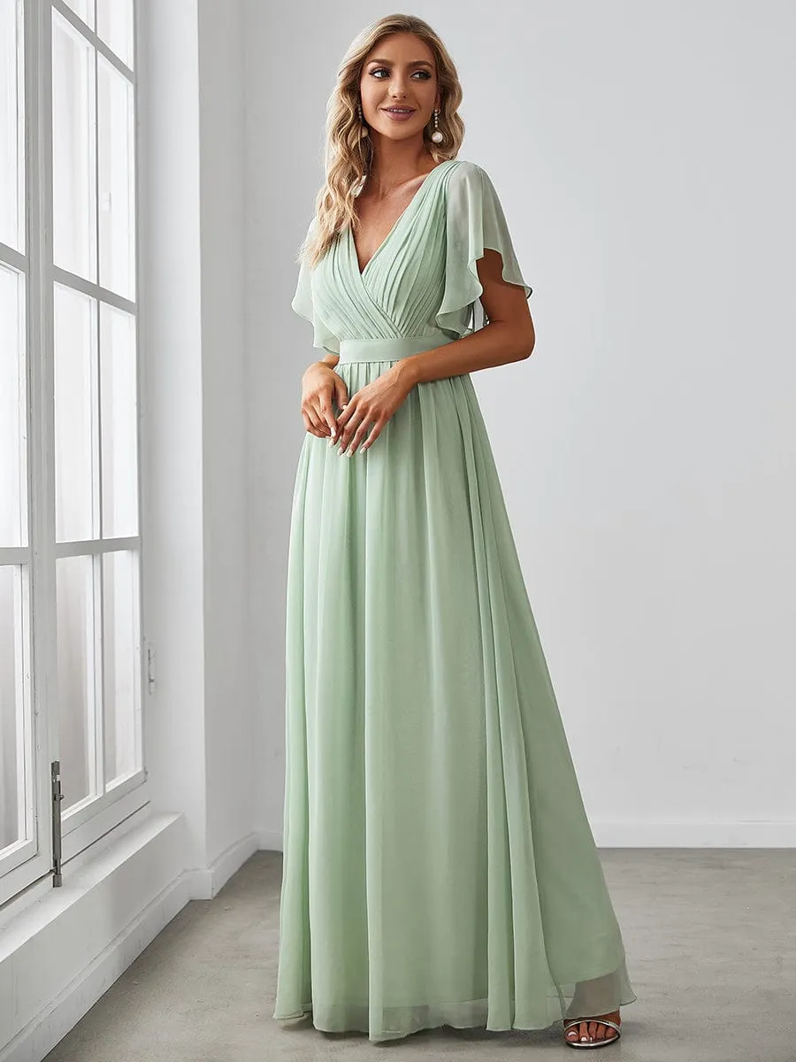 A-Line Pleated Chiffon Tie-Waist Wedding Guest Dress