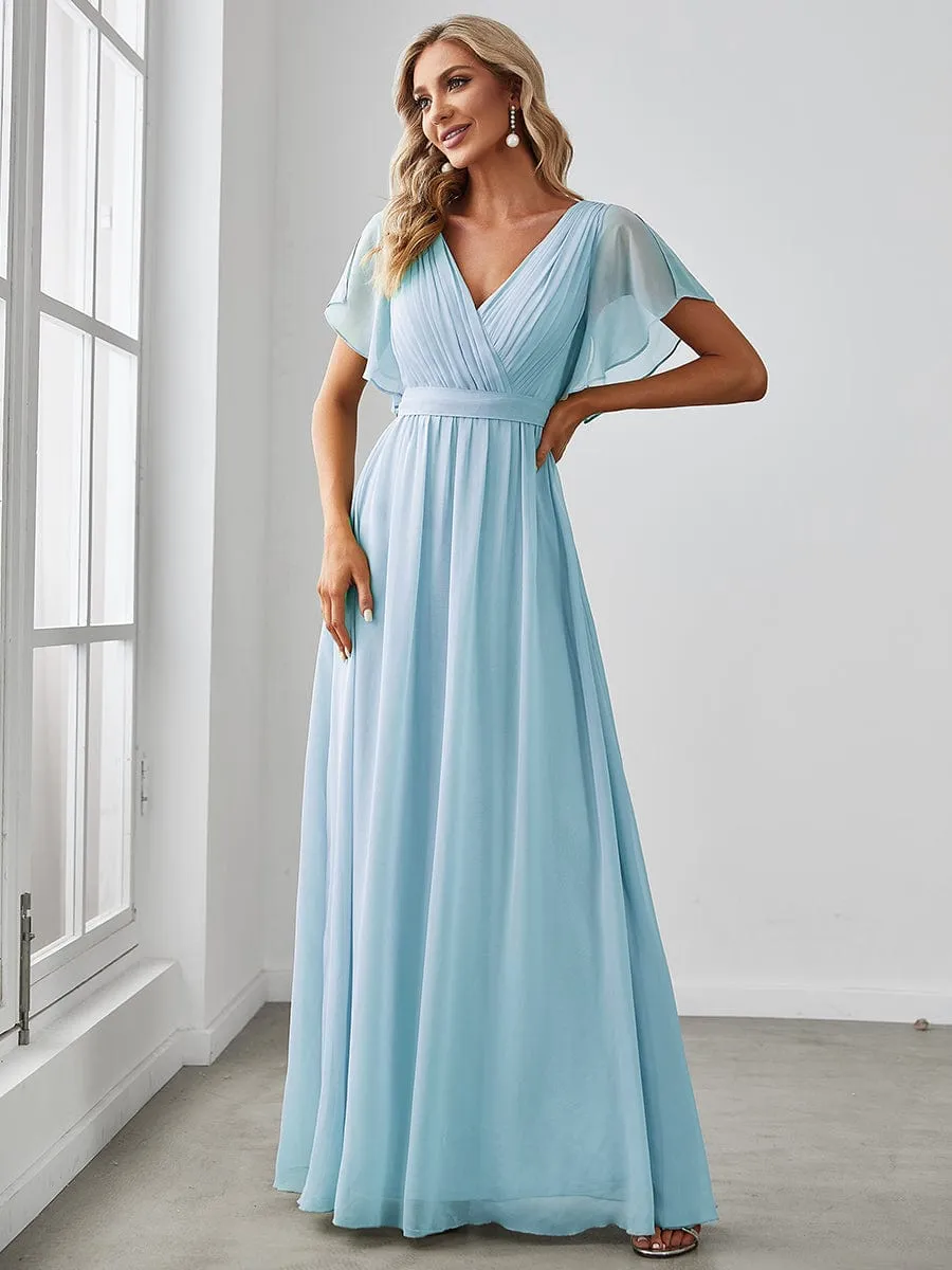 A-Line Pleated Chiffon Tie-Waist Wedding Guest Dress