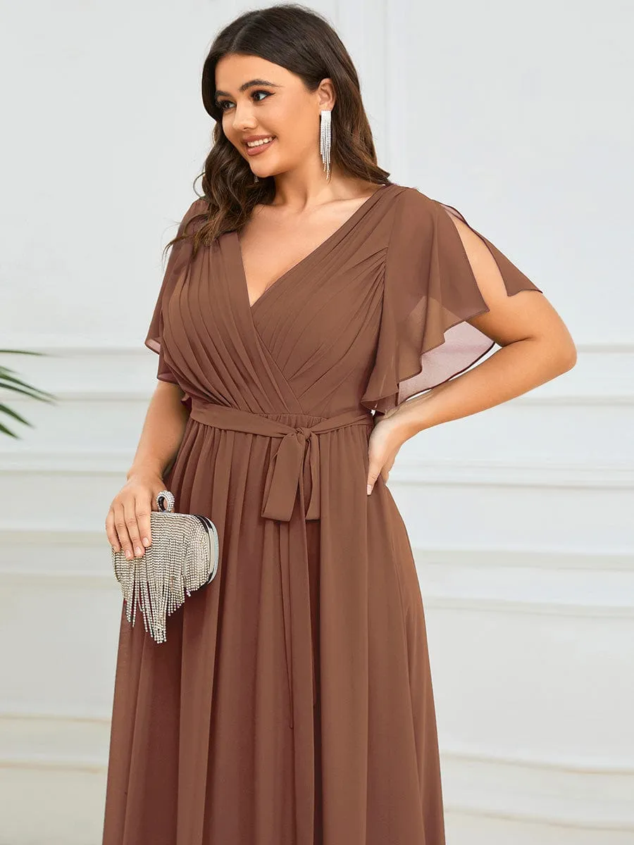 A-Line Pleated Chiffon Tie-Waist Wedding Guest Dress