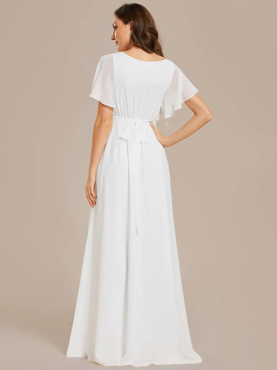 A-Line Pleated Chiffon Tie-Waist Wedding Guest Dress