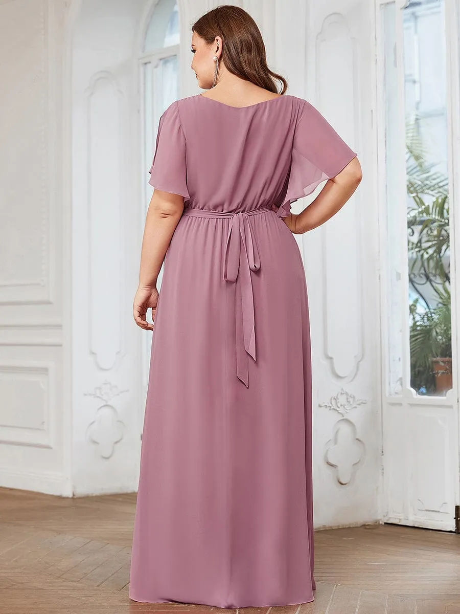 A-Line Pleated Chiffon Tie-Waist Wedding Guest Dress