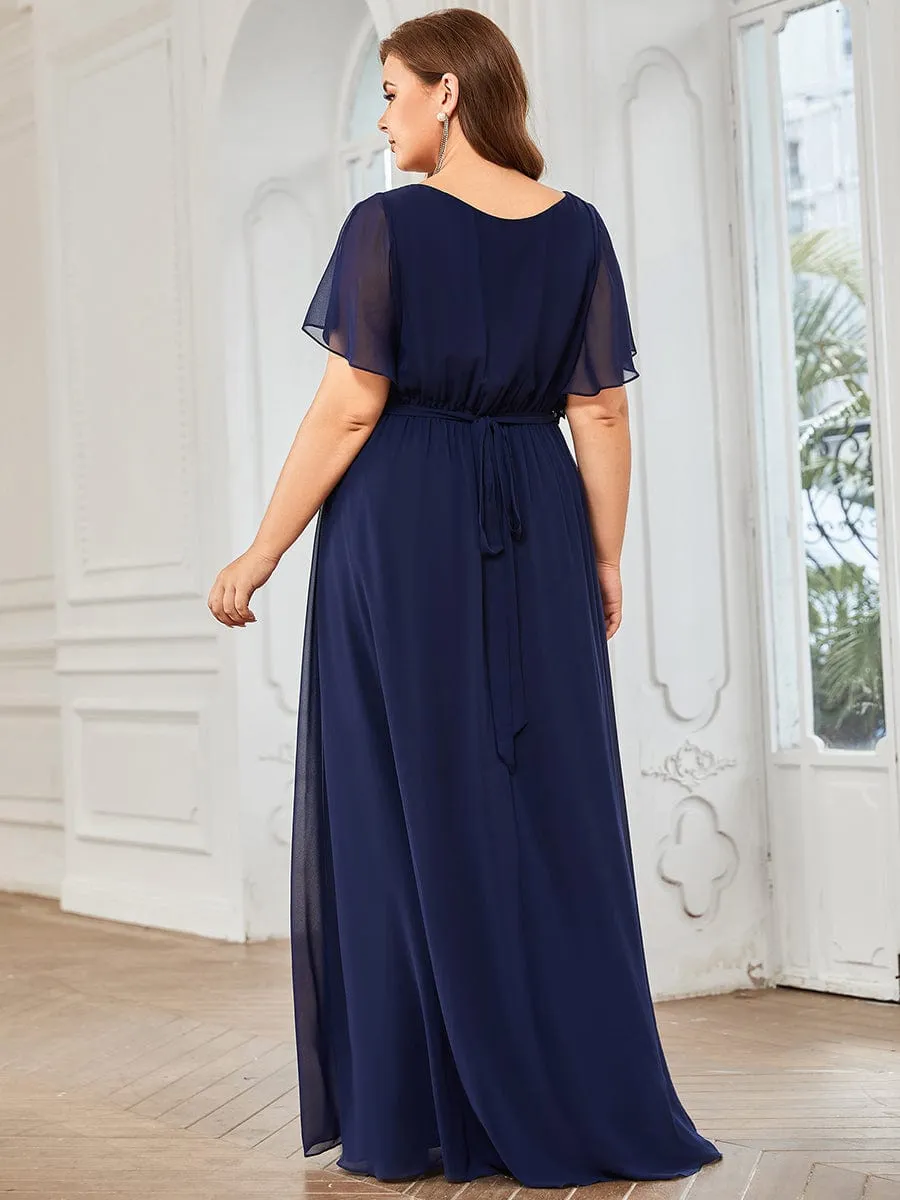 A-Line Pleated Chiffon Tie-Waist Wedding Guest Dress