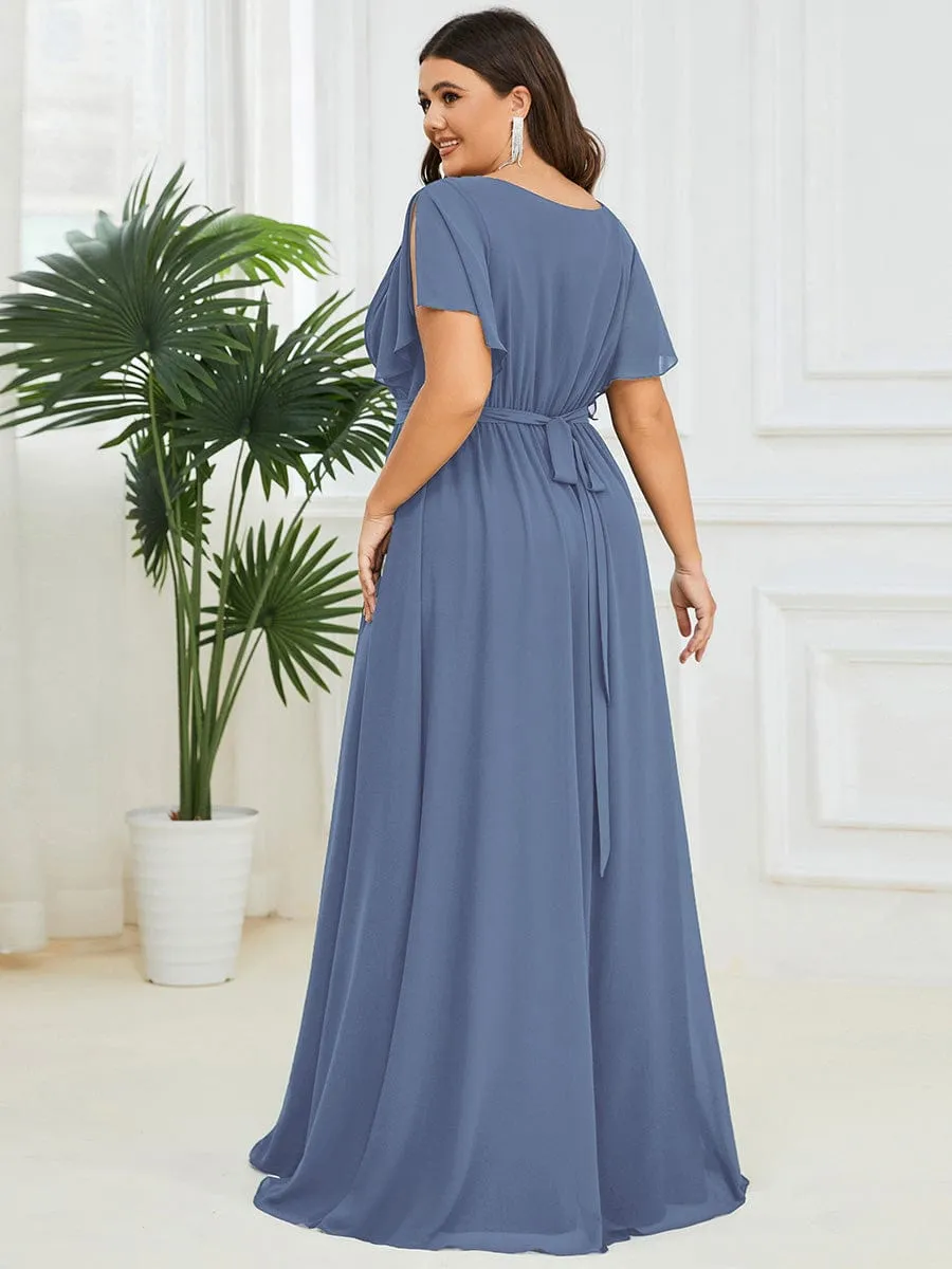 A-Line Pleated Chiffon Tie-Waist Wedding Guest Dress