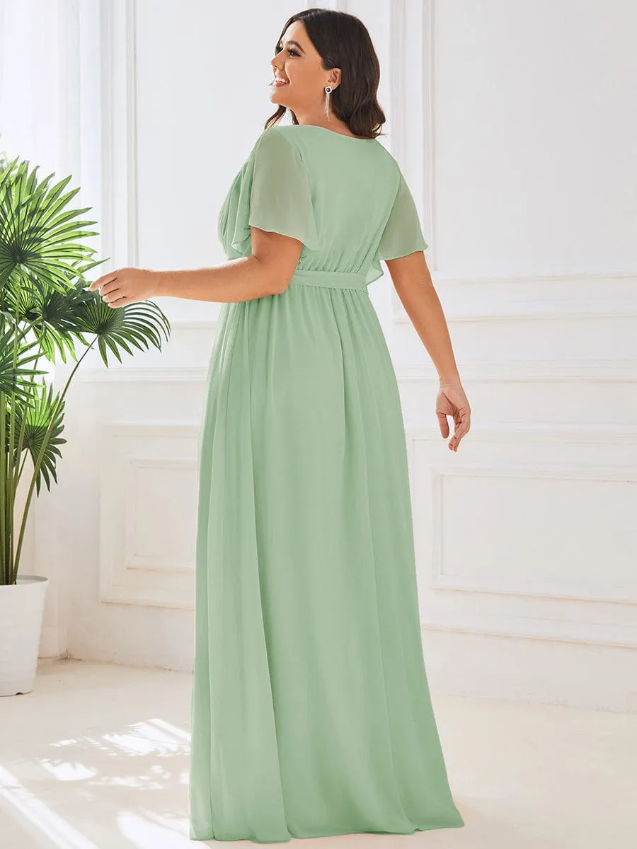 A-Line Pleated Chiffon Tie-Waist Wedding Guest Dress