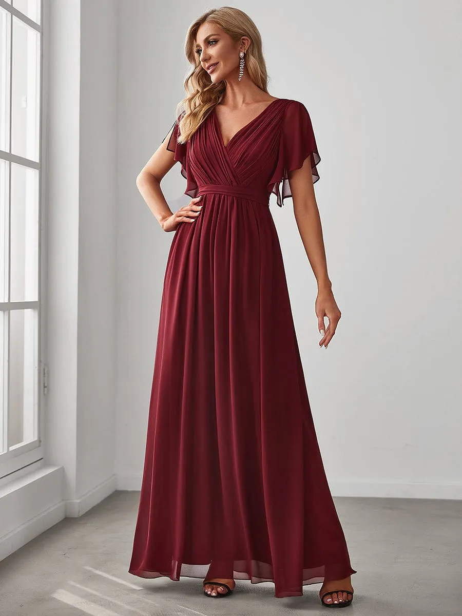 A-Line Pleated Chiffon Tie-Waist Wedding Guest Dress