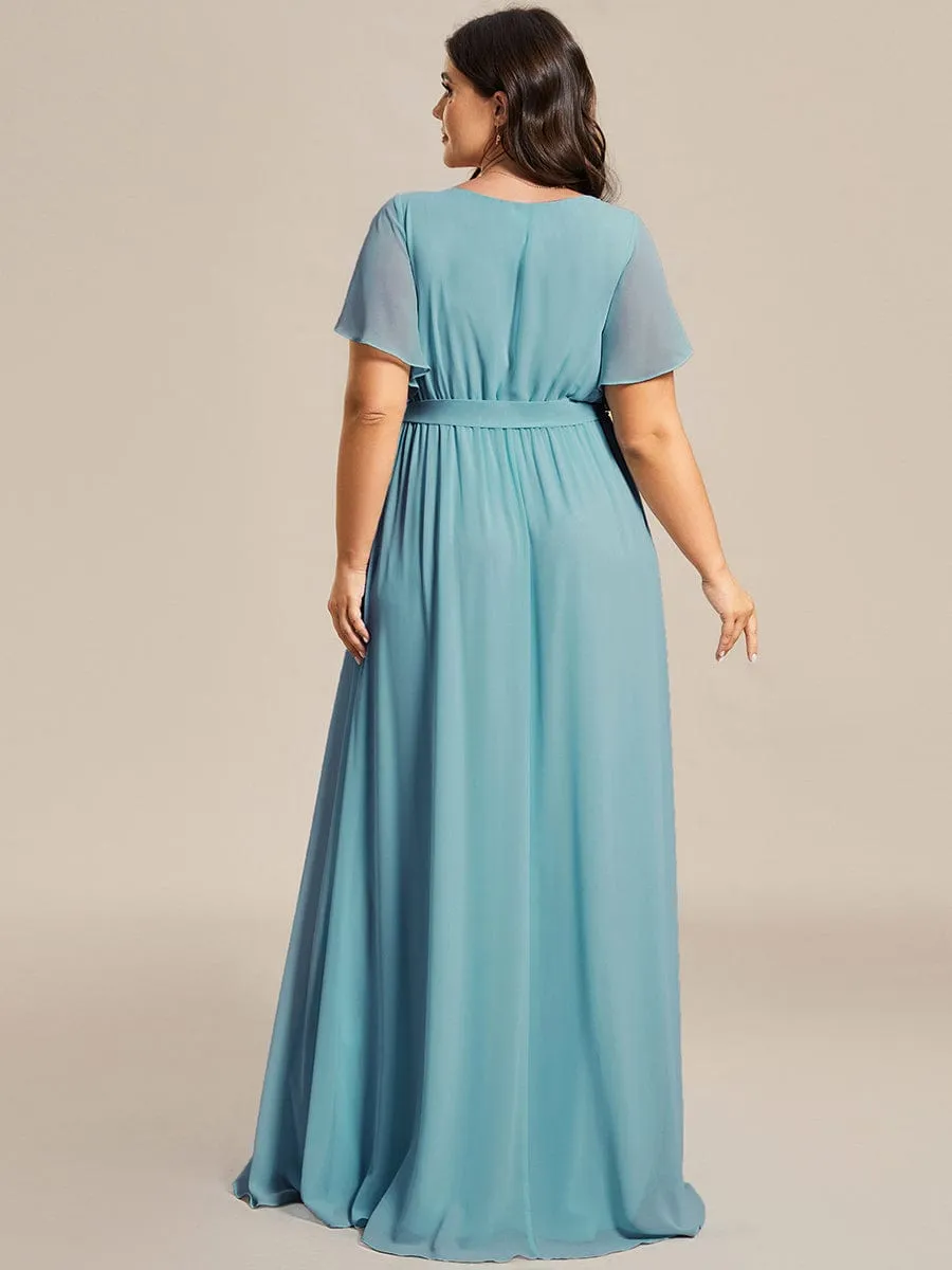 A-Line Pleated Chiffon Tie-Waist Wedding Guest Dress