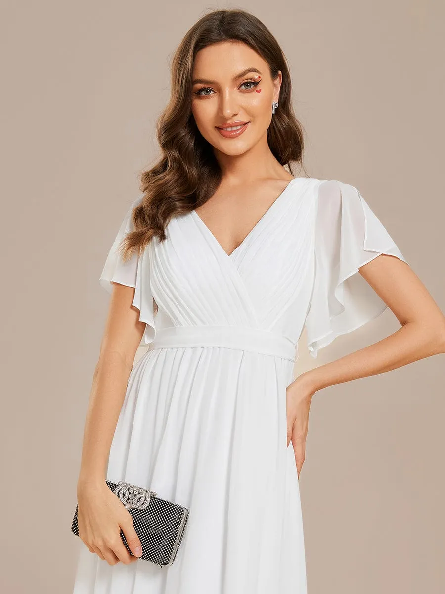 A-Line Pleated Chiffon Tie-Waist Wedding Guest Dress