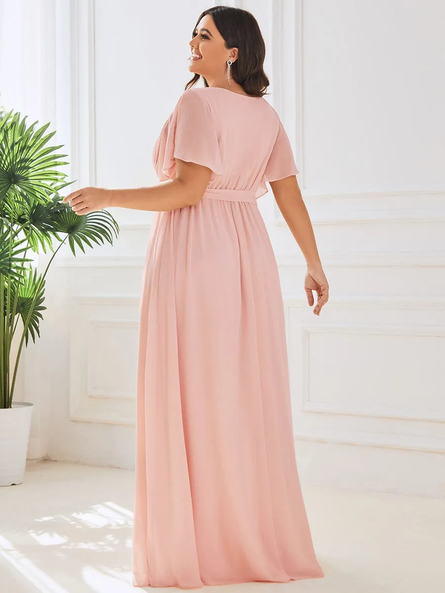 A-Line Pleated Chiffon Tie-Waist Wedding Guest Dress