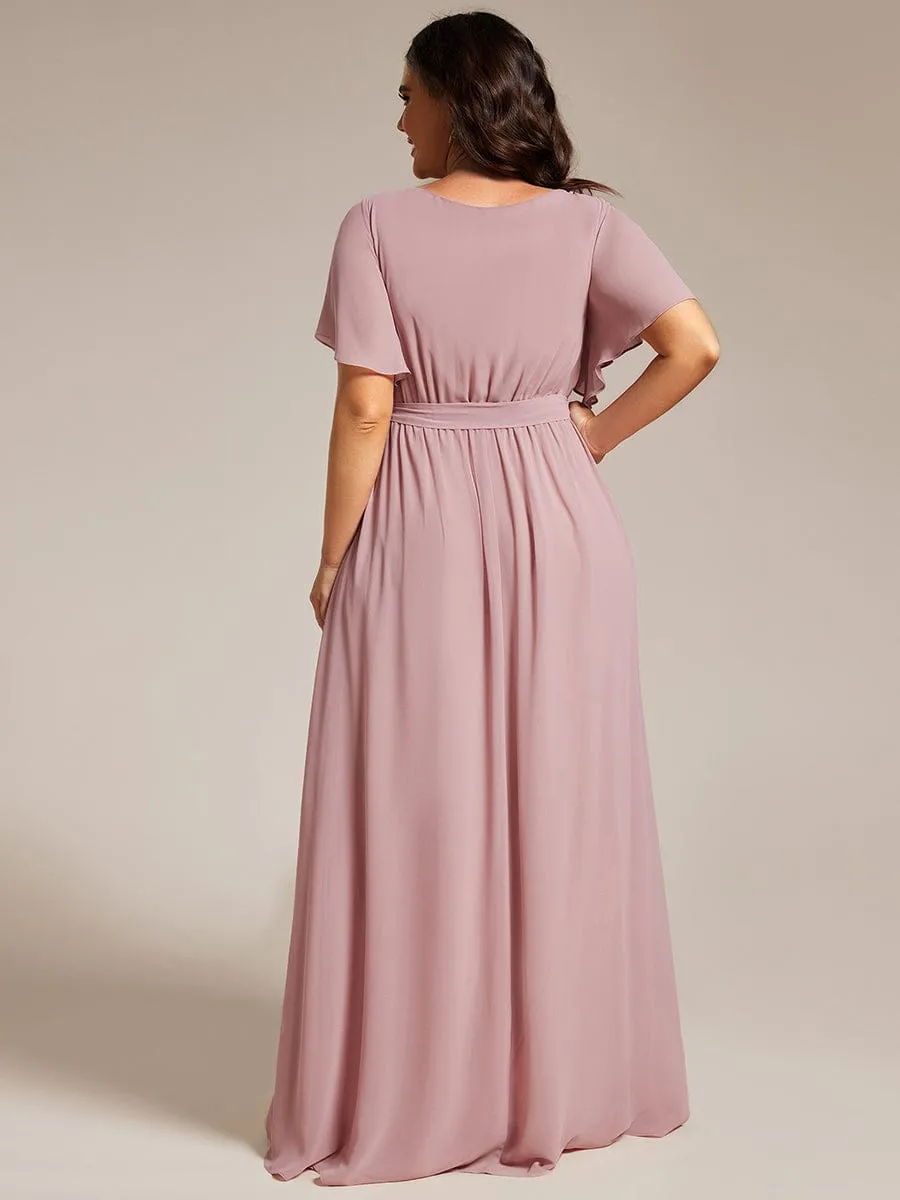 A-Line Pleated Chiffon Tie-Waist Wedding Guest Dress