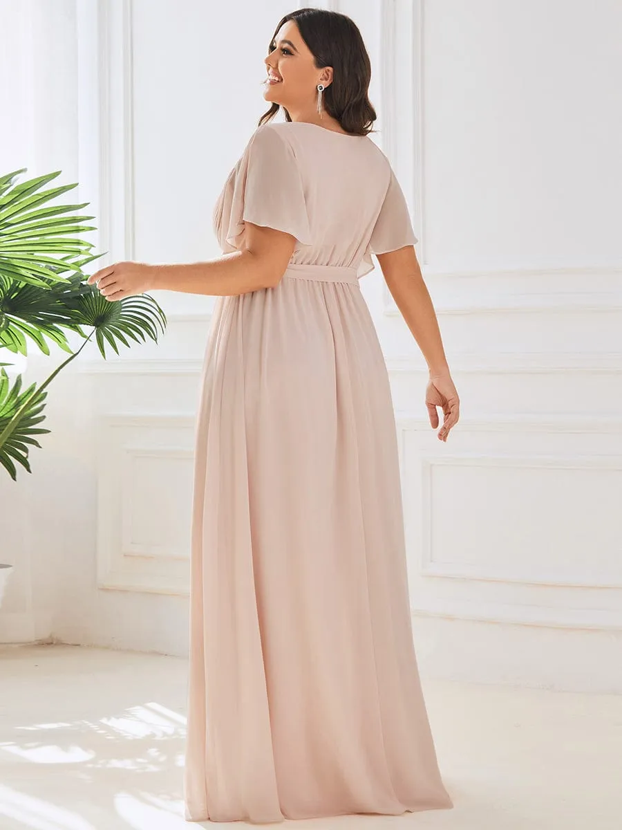 A-Line Pleated Chiffon Tie-Waist Wedding Guest Dress