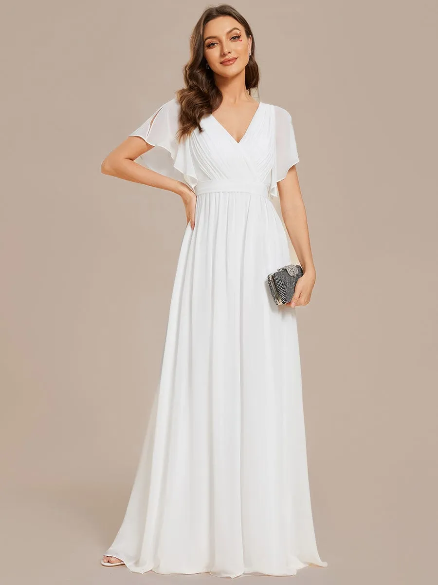 A-Line Pleated Chiffon Tie-Waist Wedding Guest Dress