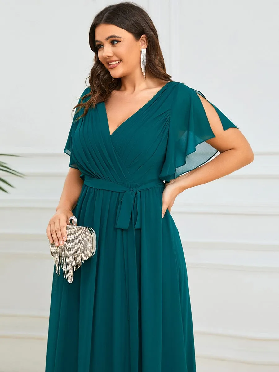 A-Line Pleated Chiffon Tie-Waist Wedding Guest Dress