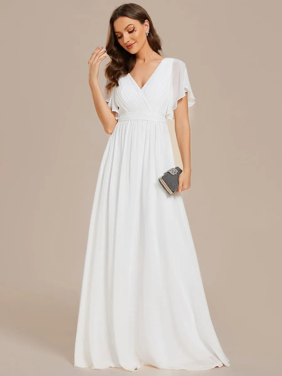 A-Line Pleated Chiffon Tie-Waist Wedding Guest Dress