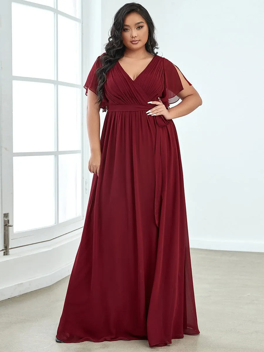 A-Line Pleated Chiffon Tie-Waist Wedding Guest Dress