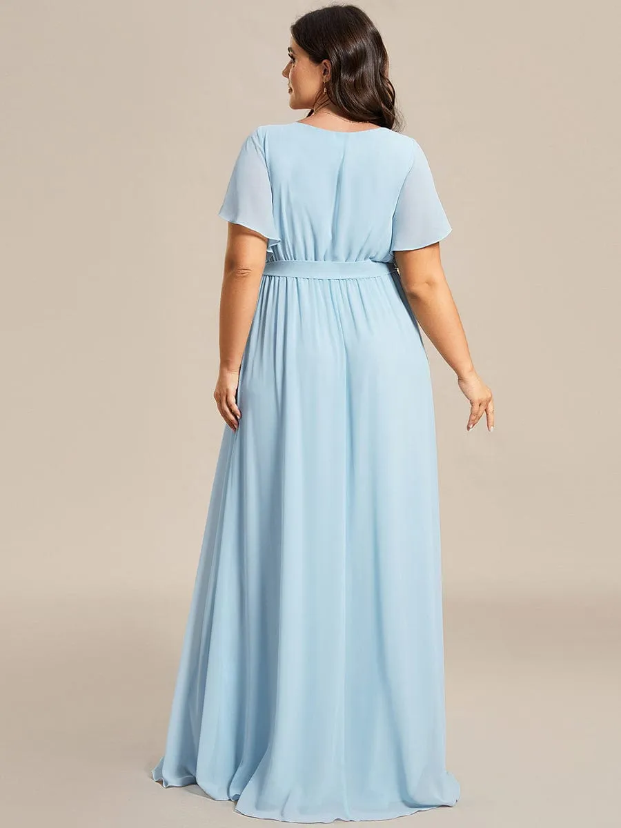 A-Line Pleated Chiffon Tie-Waist Wedding Guest Dress