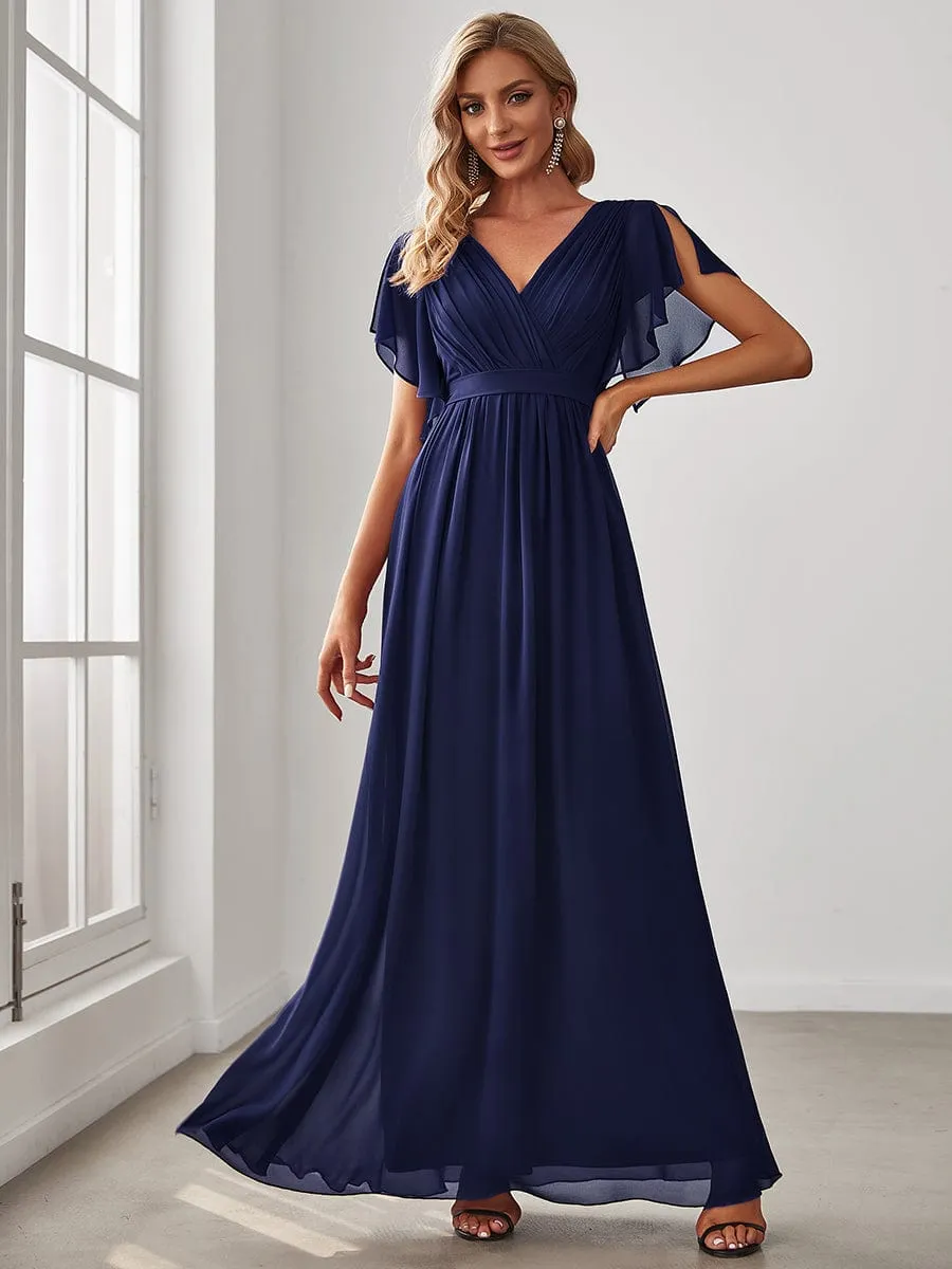 A-Line Pleated Chiffon Tie-Waist Wedding Guest Dress