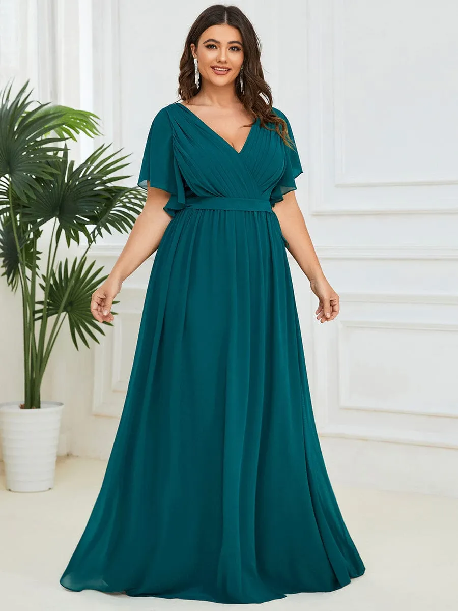 A-Line Pleated Chiffon Tie-Waist Wedding Guest Dress