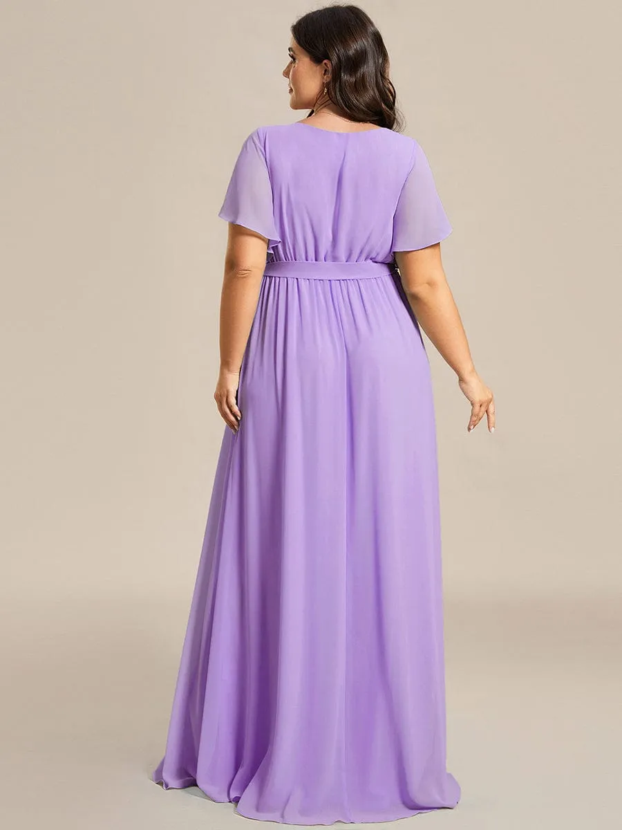 A-Line Pleated Chiffon Tie-Waist Wedding Guest Dress