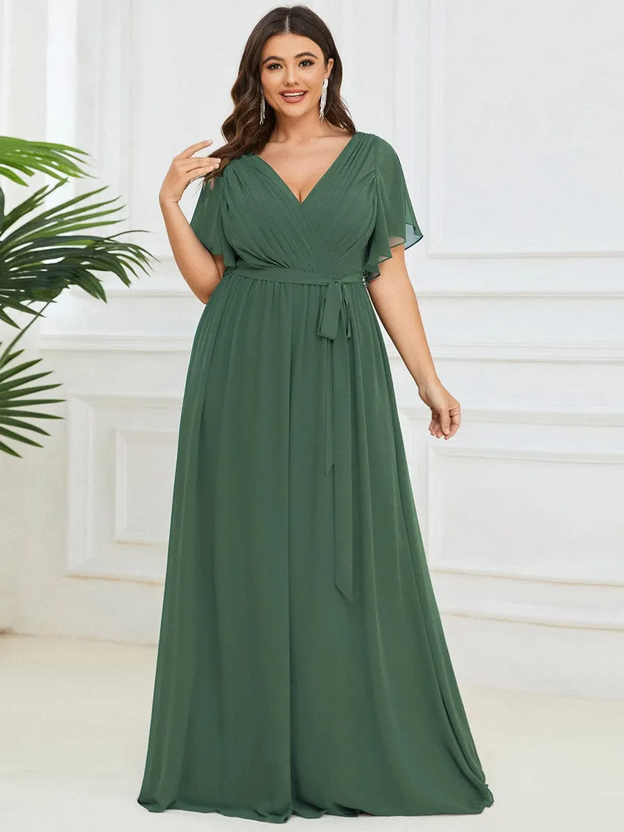 A-Line Pleated Chiffon Tie-Waist Wedding Guest Dress