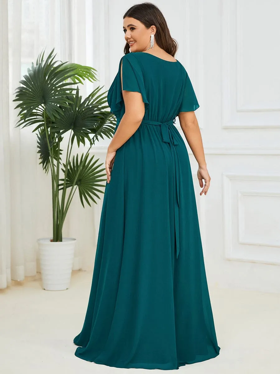 A-Line Pleated Chiffon Tie-Waist Wedding Guest Dress