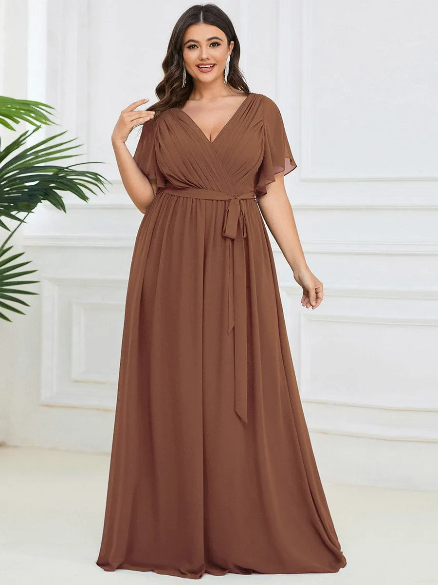 A-Line Pleated Chiffon Tie-Waist Wedding Guest Dress