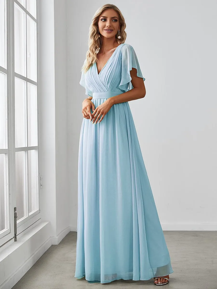 A-Line Pleated Chiffon Tie-Waist Wedding Guest Dress