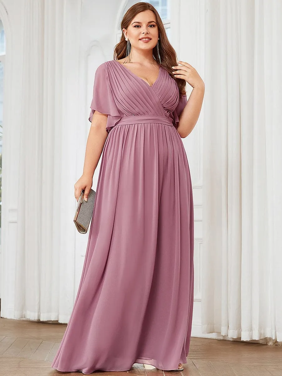 A-Line Pleated Chiffon Tie-Waist Wedding Guest Dress