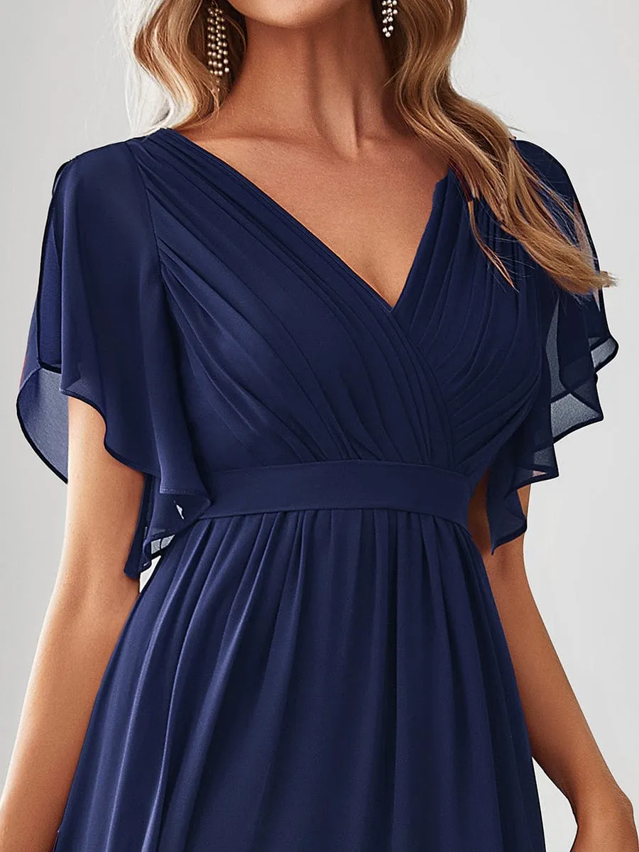 A-Line Pleated Chiffon Tie-Waist Wedding Guest Dress