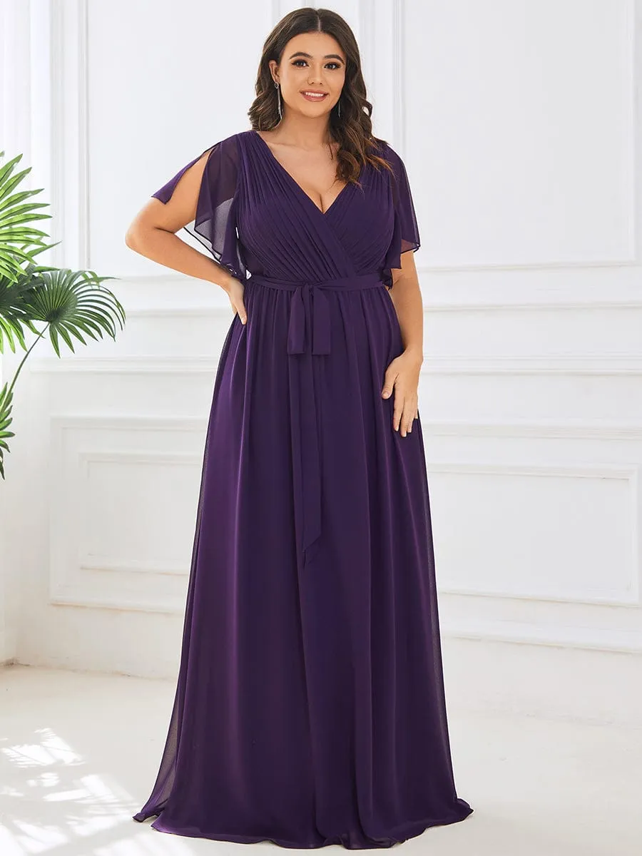 A-Line Pleated Chiffon Tie-Waist Wedding Guest Dress