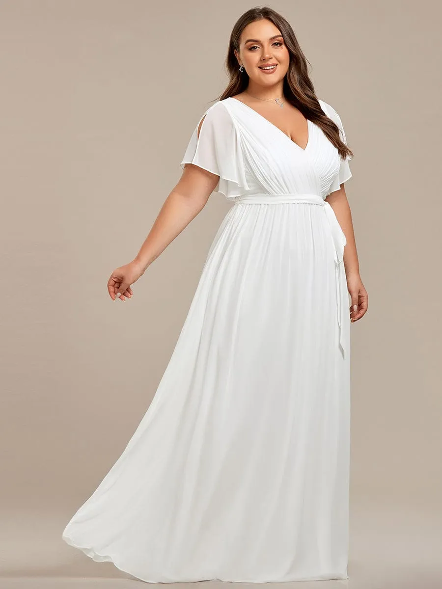 A-Line Pleated Chiffon Tie-Waist Wedding Guest Dress