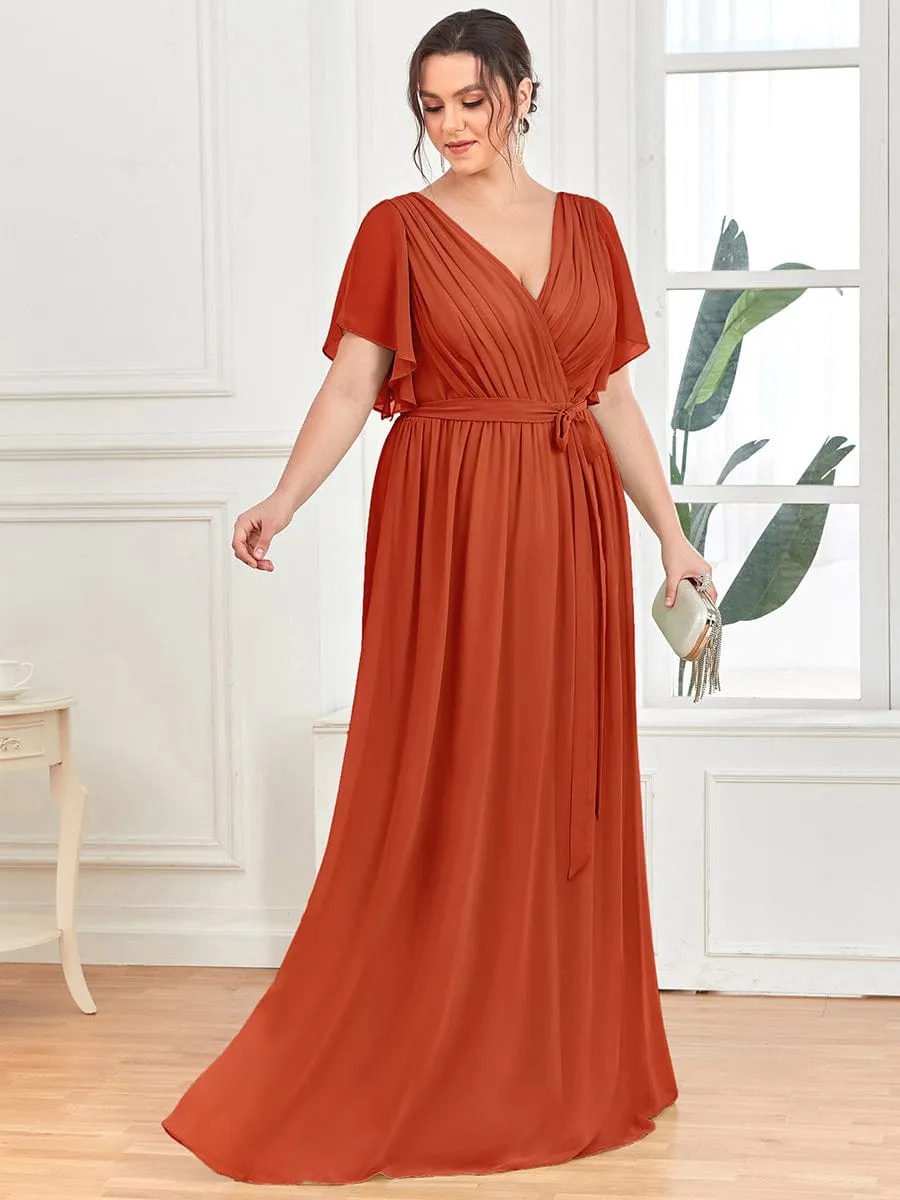 A-Line Pleated Chiffon Tie-Waist Wedding Guest Dress