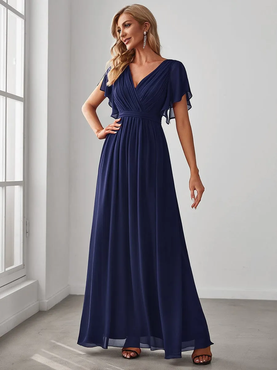 A-Line Pleated Chiffon Tie-Waist Wedding Guest Dress