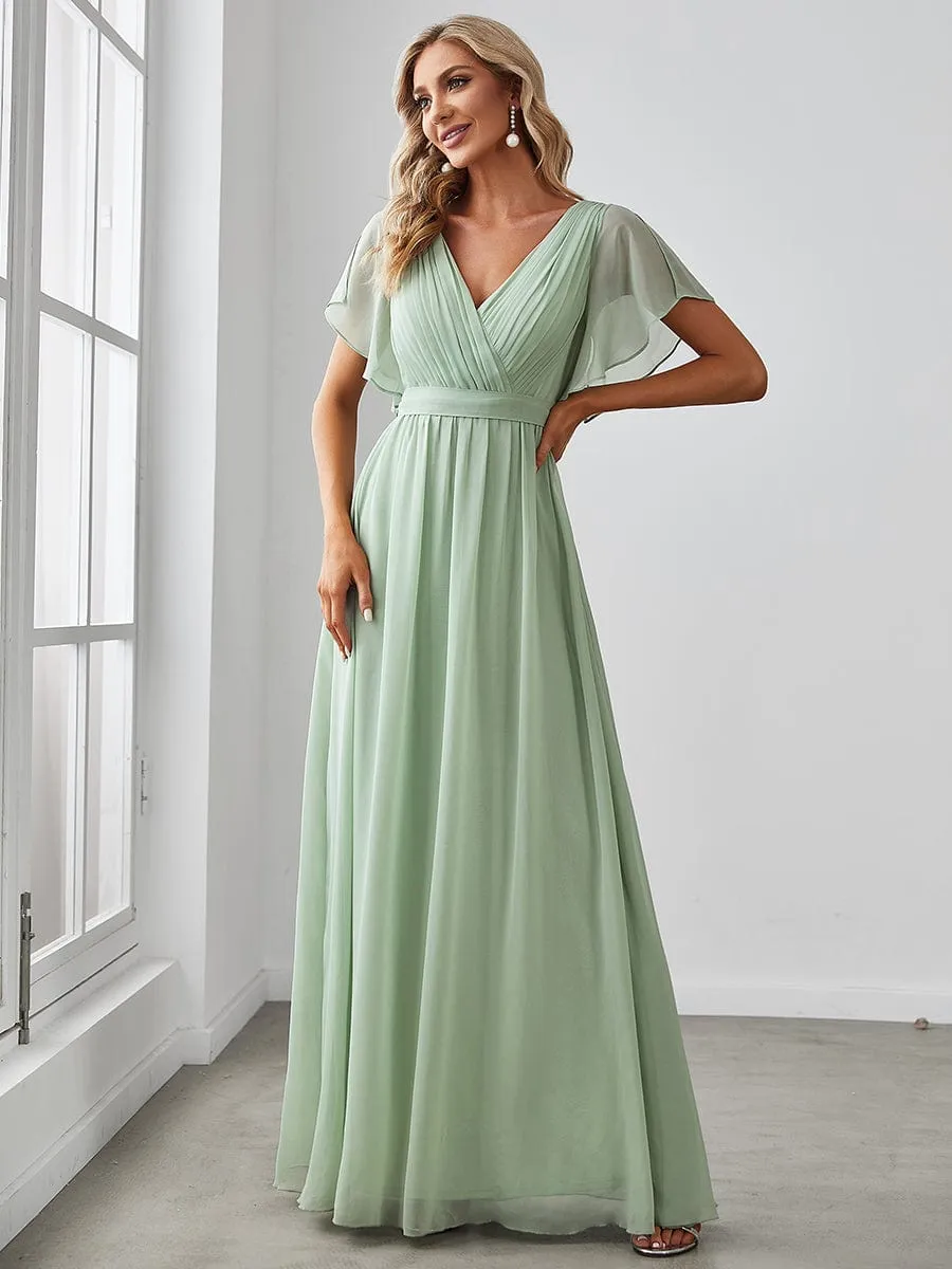 A-Line Pleated Chiffon Tie-Waist Wedding Guest Dress