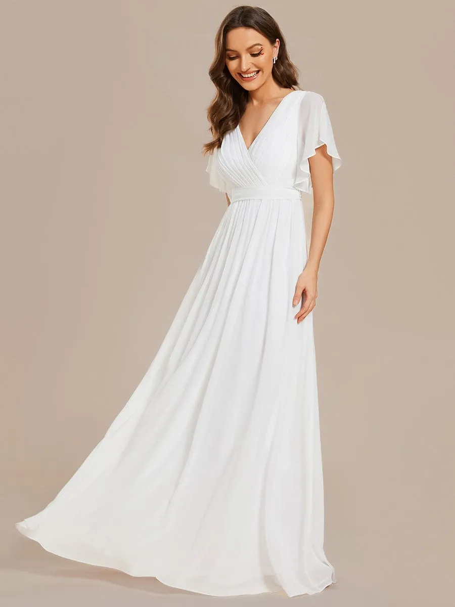 A-Line Pleated Chiffon Tie-Waist Wedding Guest Dress