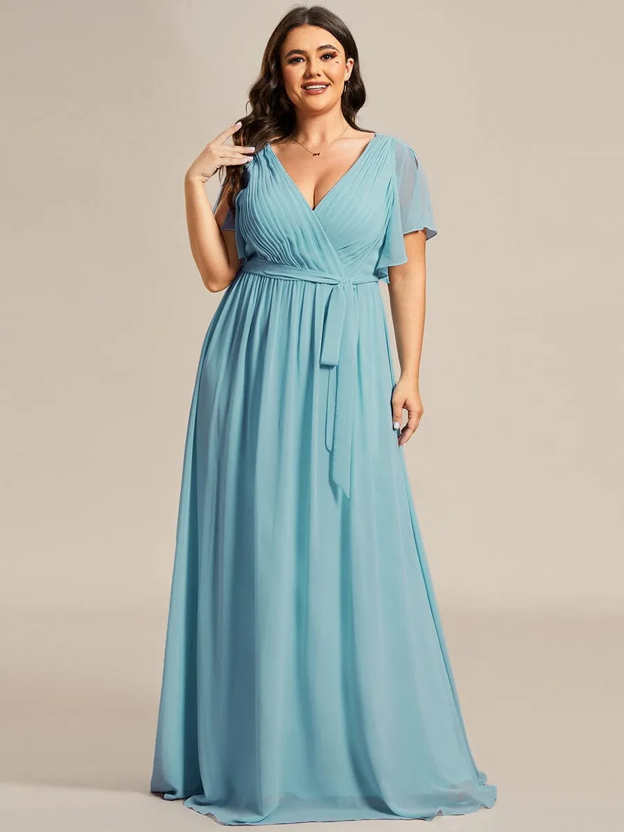 A-Line Pleated Chiffon Tie-Waist Wedding Guest Dress