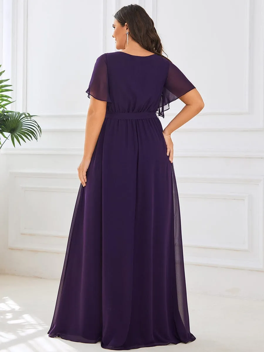 A-Line Pleated Chiffon Tie-Waist Wedding Guest Dress