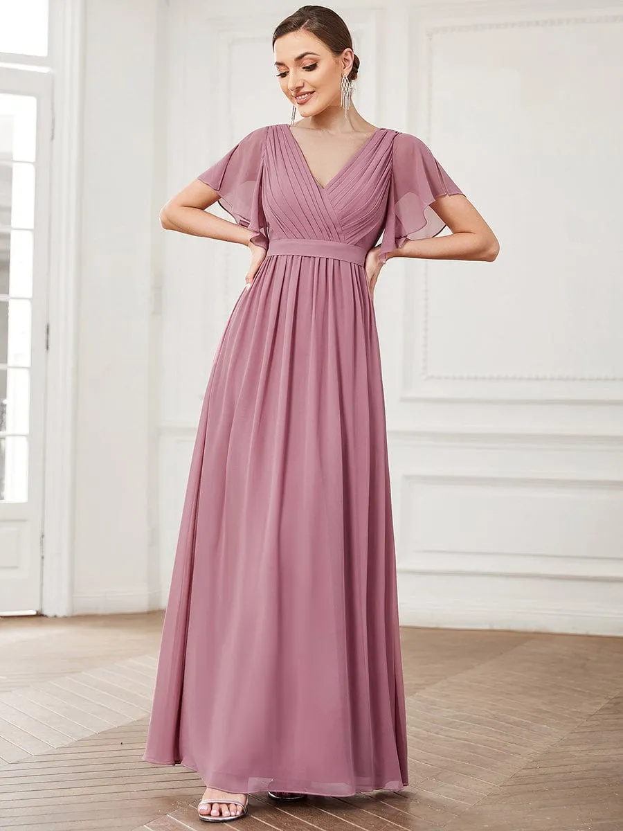 A-Line Pleated Chiffon Tie-Waist Wedding Guest Dress