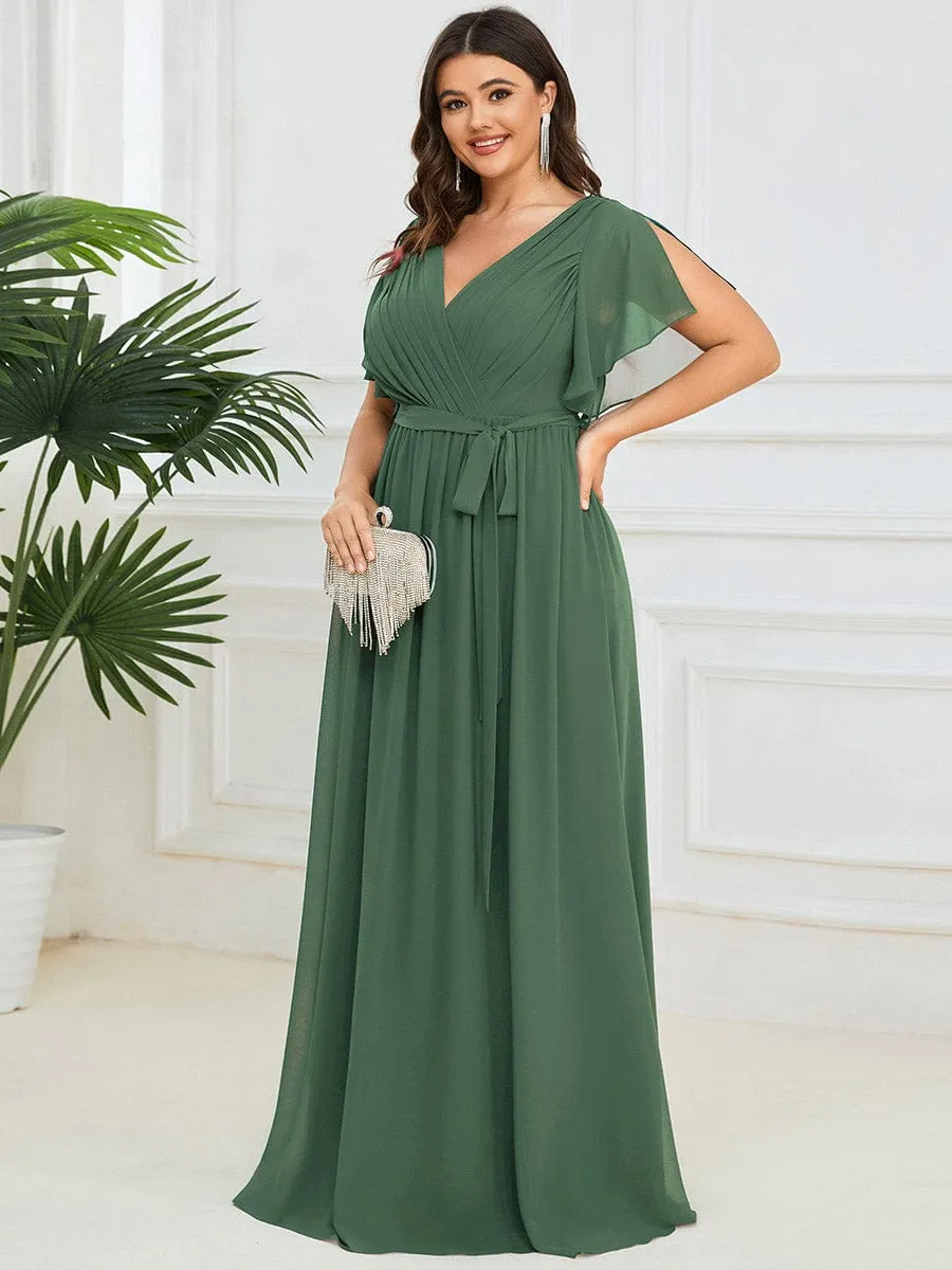 A-Line Pleated Chiffon Tie-Waist Wedding Guest Dress