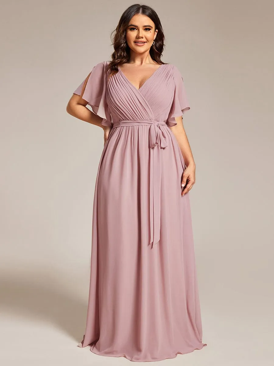 A-Line Pleated Chiffon Tie-Waist Wedding Guest Dress