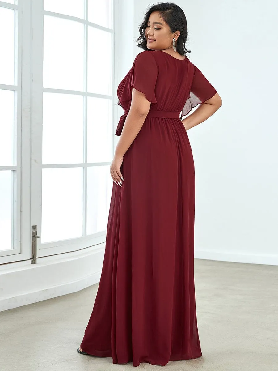 A-Line Pleated Chiffon Tie-Waist Wedding Guest Dress