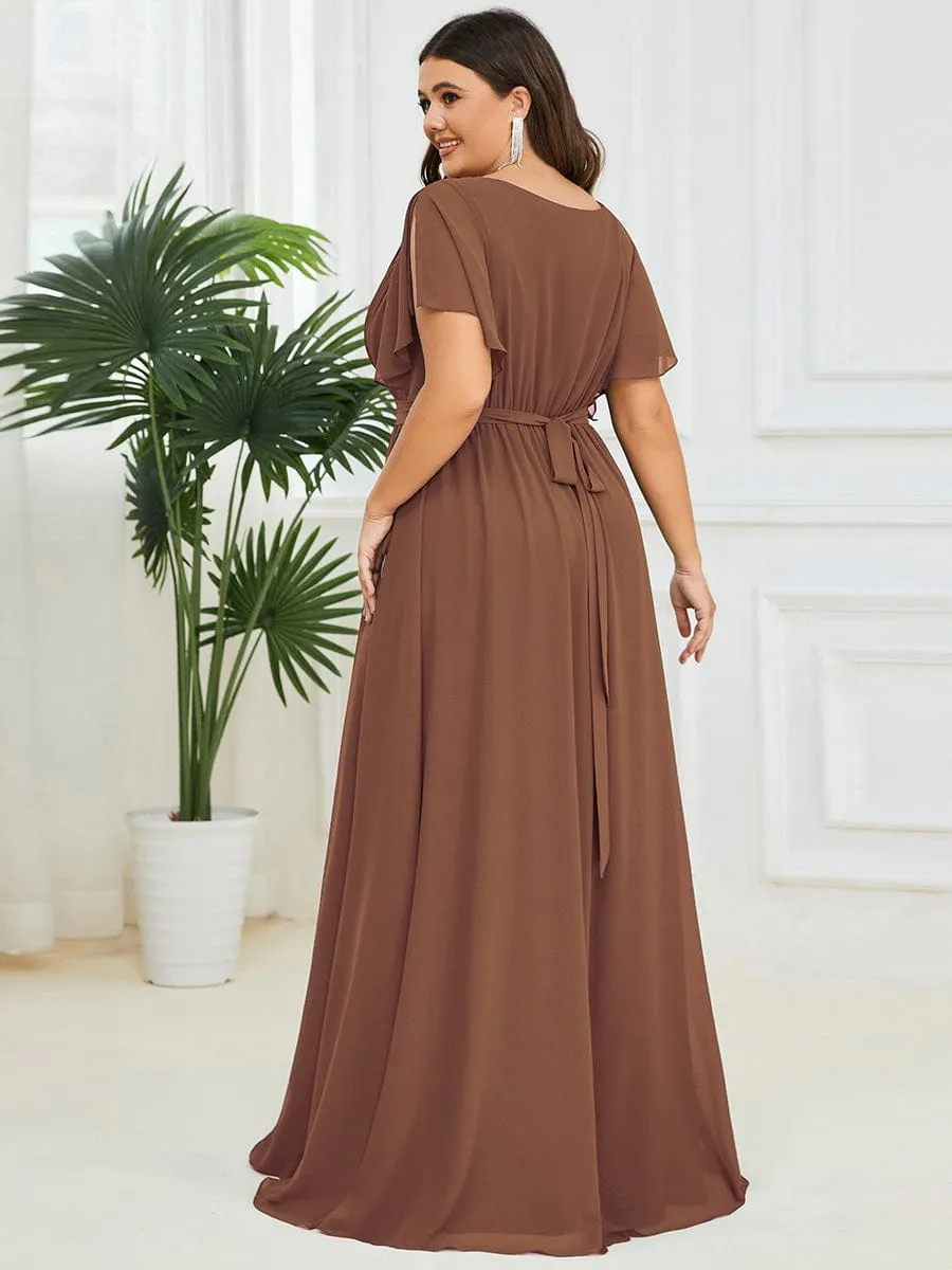 A-Line Pleated Chiffon Tie-Waist Wedding Guest Dress