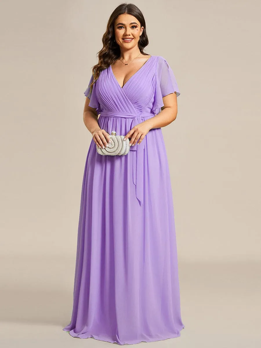 A-Line Pleated Chiffon Tie-Waist Wedding Guest Dress