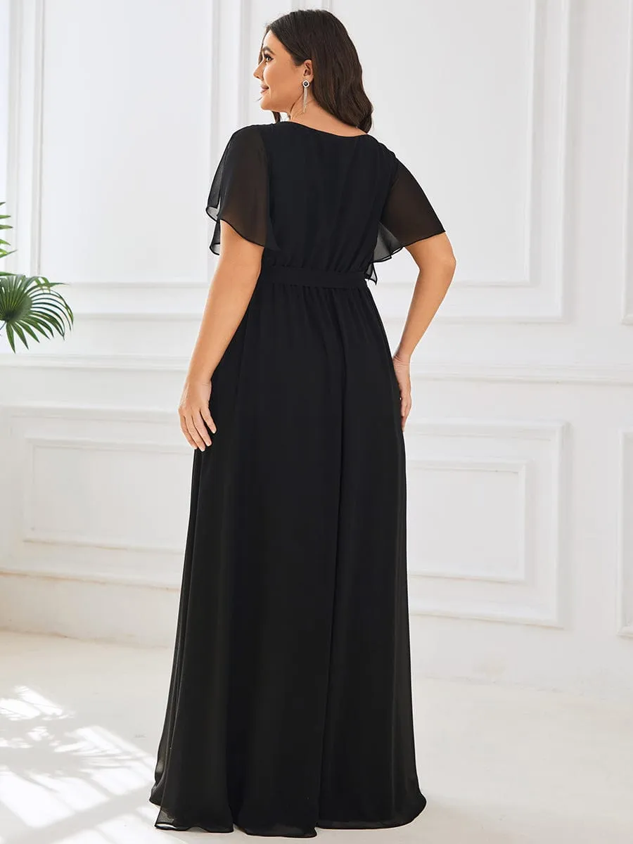 A-Line Pleated Chiffon Tie-Waist Wedding Guest Dress